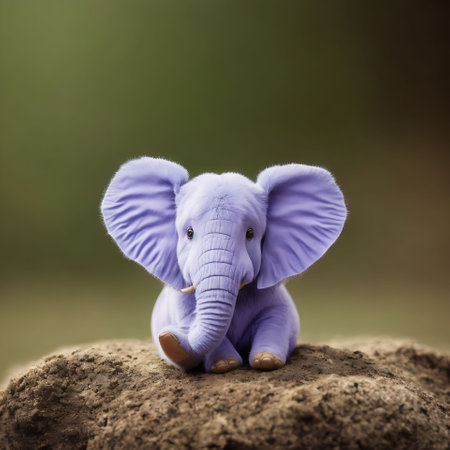 Plasticine elephant figurine on a background of green nature.の素材
