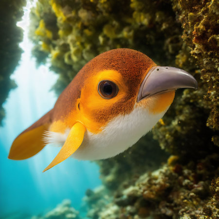 Close-up of a yellow fish swimming in the Red Sea.の素材