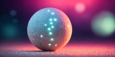 3D rendering of a christmas ball with lights in the backgroundの素材