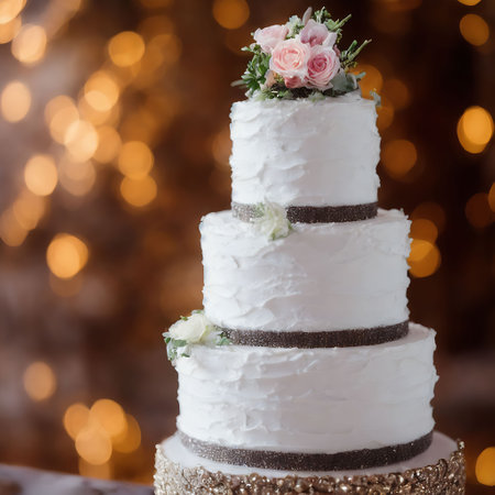 wedding cake on the background of the bokeh lightsの素材