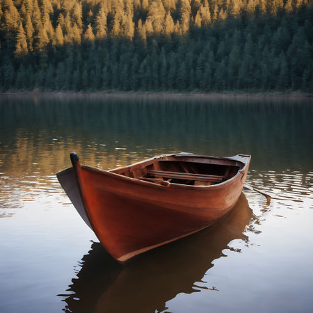 Wooden boat on the lake in the mountains. Nature composition.の素材