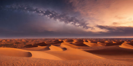 Dunes in the Sahara desert at sunset. 3d render illustrationの素材