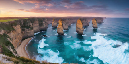 Twelve Apostles at sunset, Great Ocean Road, Victoria, Australiaの素材