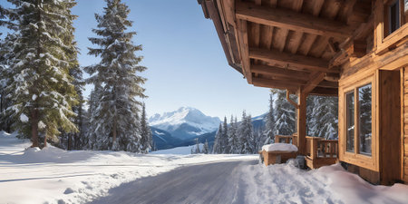 Winter in the swiss alps, Switzerland. Wooden chaletの素材