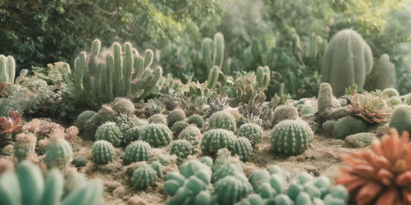 Cactus in the garden with filter effect retro vintage style and soft focusの素材
