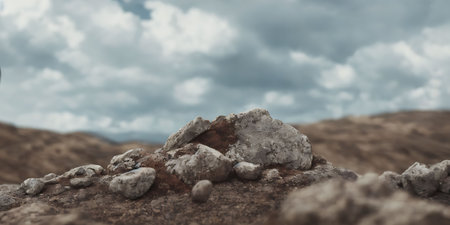 3d render of rocks in the desert under blue sky with cloudsの素材