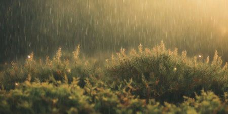 Foggy morning in the forest. Shallow depth of field.の素材