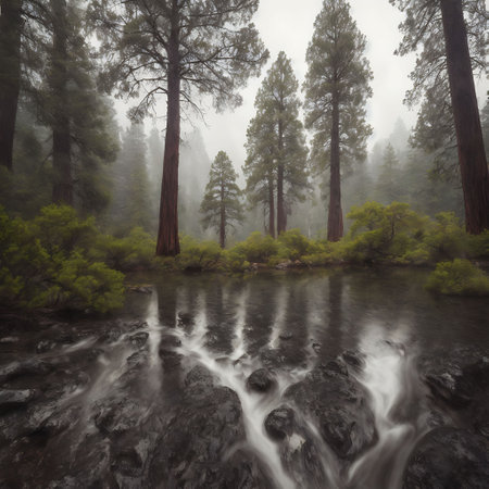 Waterfall in Sequoia National Park, California, USA.の素材