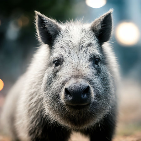 Portrait of a wild boar in the park. Wildlife scene.の素材