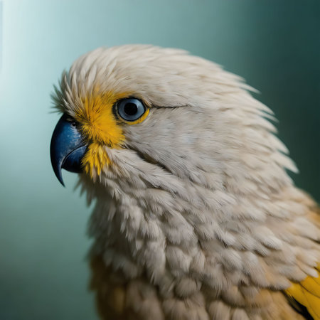 Portrait of a parrot with yellow beak and blue eyesの素材