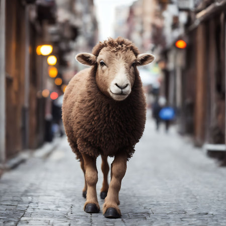 Sheep walking on the street in the old town of Kyoto, Japanの素材