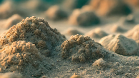 Close-up of a pile of sand on the beach. Selective focus.の素材