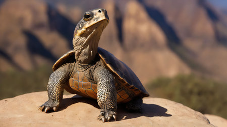 Turtle on the rock in the desert of Namibia, Africaの素材