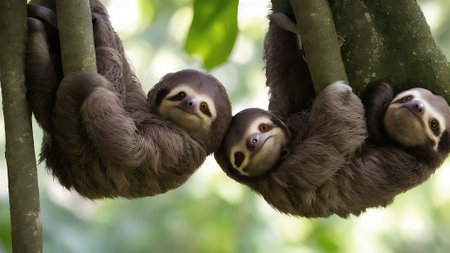 Three-toed sloth (Sloth cloth) hanging on the treeの素材