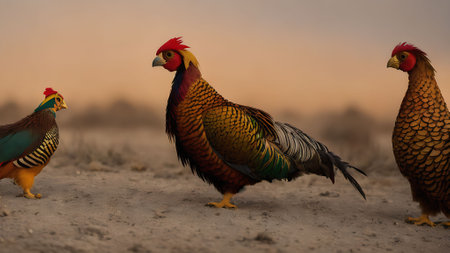 Golden pheasants (Phasianus colchicus)の素材