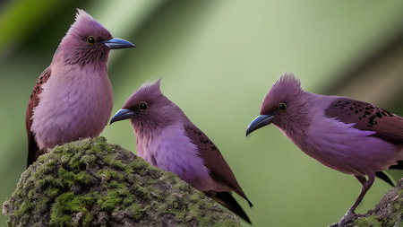 Pair of purple bird on the rock in the wild nature.の素材