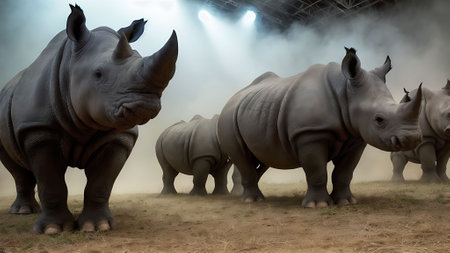 White rhinoceros in the arena. 3D rendering.の素材