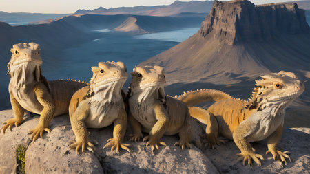 Group of dragon on top of the mountain. 3D render.の素材