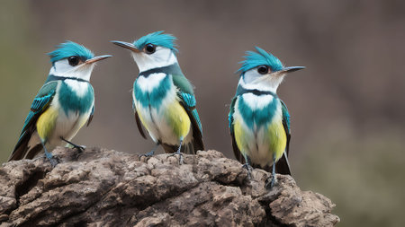 A group of Blue-crested Iphiclides perching on a rockの素材