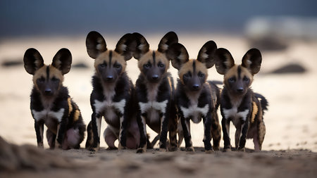 African Wild Dog ( Lycaon pictus) in the Okavango Delta, Botswanaの素材