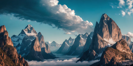 Beautiful panoramic view of Fitz Roy mountain in Los Glaciares National Park, Argentinaの素材