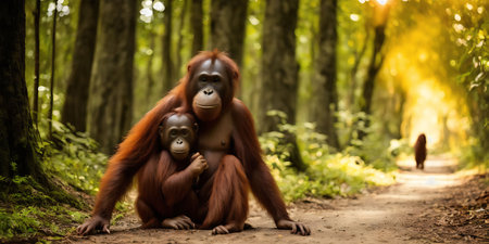 Orangutans in the jungle of Borneo, Malaysiaの素材