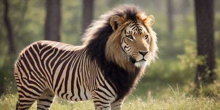 Beautiful portrait of a big male lion in the wild nature.の素材