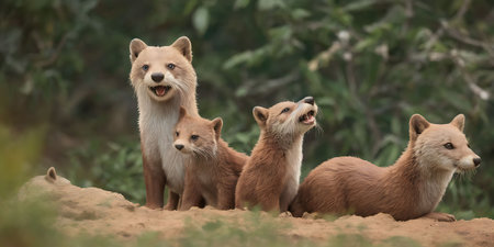Group of red foxes (Vulpes vulpes)の素材