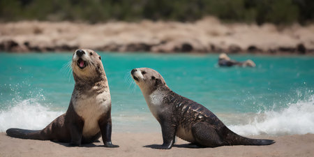 seals on the beach, galapagos islands, ecuadorの素材