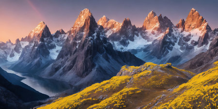 Panoramic view of Fitz Roy mountain in Los Glaciares National Park, Argentinaの素材
