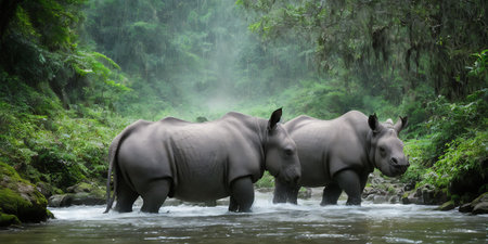 Rhinoceros in the rainforest of Borneo.の素材