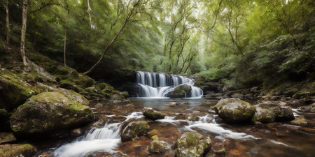 Beautiful waterfall in the forest, long exposure shot, long exposureの素材