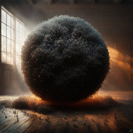 Digital composite of 3D sphere with smoke coming out of the windowの素材