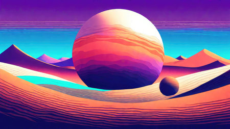 3D render of a planet in the desert. Futuristic background.の素材