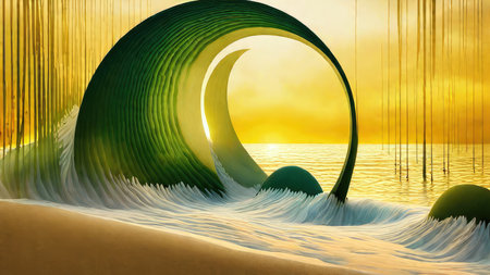 3D illustration of an abstract background with waves in the sea.の素材