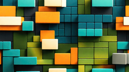 abstract background made of 3d cubes in green and blue colorsの素材