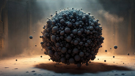 3d rendering of an abstract sphere in space with smoke and fogの素材