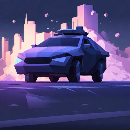 Police car on the road. 3D illustration. 3D rendering.の素材