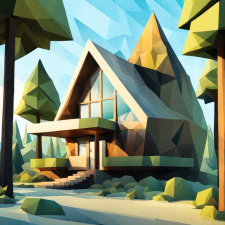 3d rendering of modern chalet in the mountains with green treesの素材