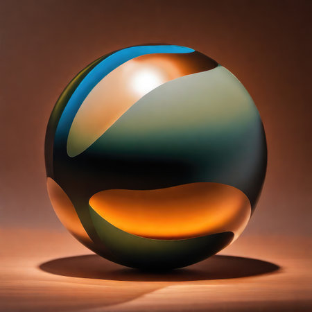 Colorful abstract sphere with shadow on brown background. 3d renderの素材