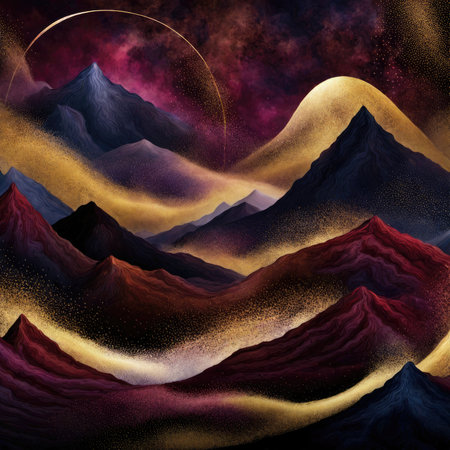 Mountain landscape. Digital painting. 3d illustration. Abstract background.の素材