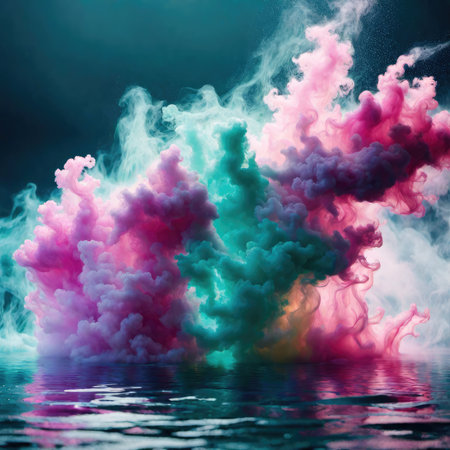 colorful cloud of smoke on the water surface. 3d illustrationの素材
