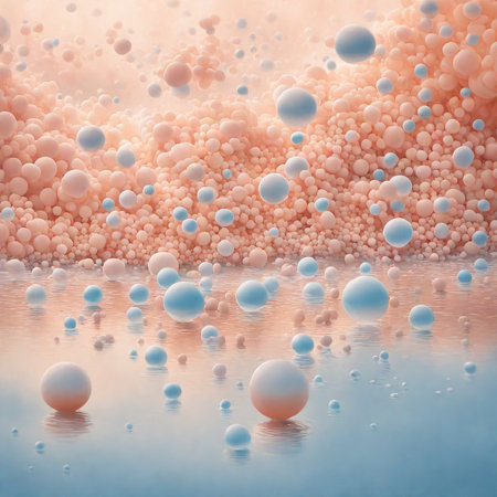 Abstract background with pink and blue spheres. 3d render illustration.の素材