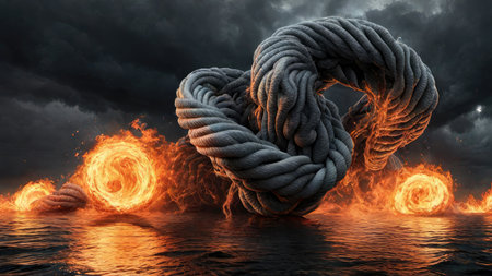 Burning heart in the sea. 3D illustration. Fantasy.の素材
