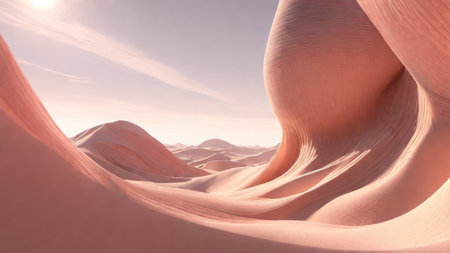 Pink sand desert landscape. 3d rendering, 3d illustration.の素材