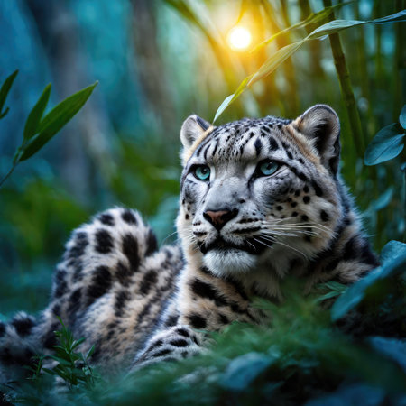 Snow leopard (Panthera uncia) in the forestの素材