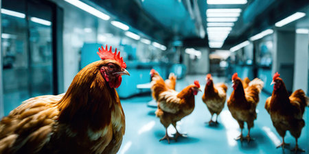 Rooster in poultry farm. Rooster in poultry farm. Rooster in poultry farm.の素材