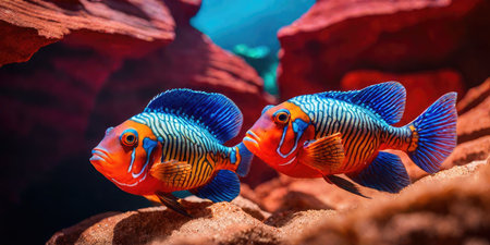 Tropical fish in an aquarium on a coral reef. Aquariumの素材