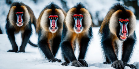 Mandrill (Mandrillus sphinx) on the snowの素材