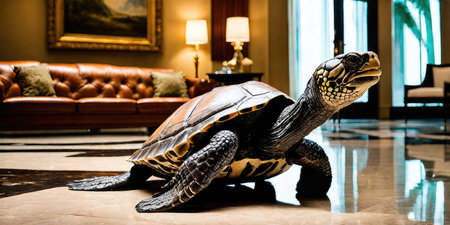 Turtle in the hotel lobby. The concept of travel and rest.の素材